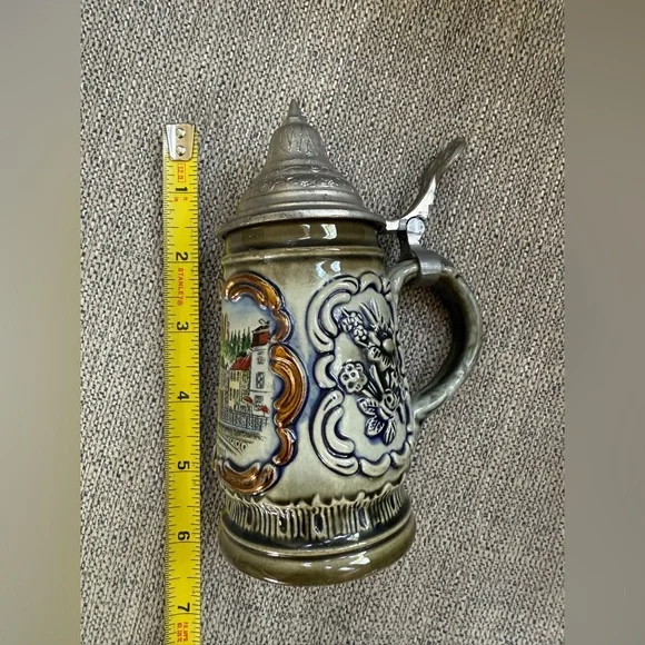 Vintage Original King Lidded 702 1/2 Beer Stein Western Germany Hand Painted - Picture 6 of 6